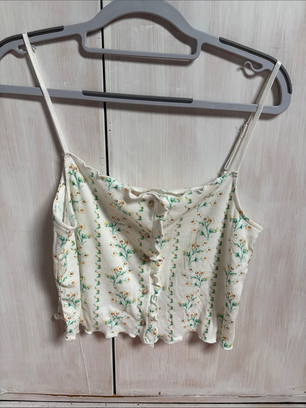 Anthropologie Lyrbird Cream Floral Ribbed Button-Front Cami